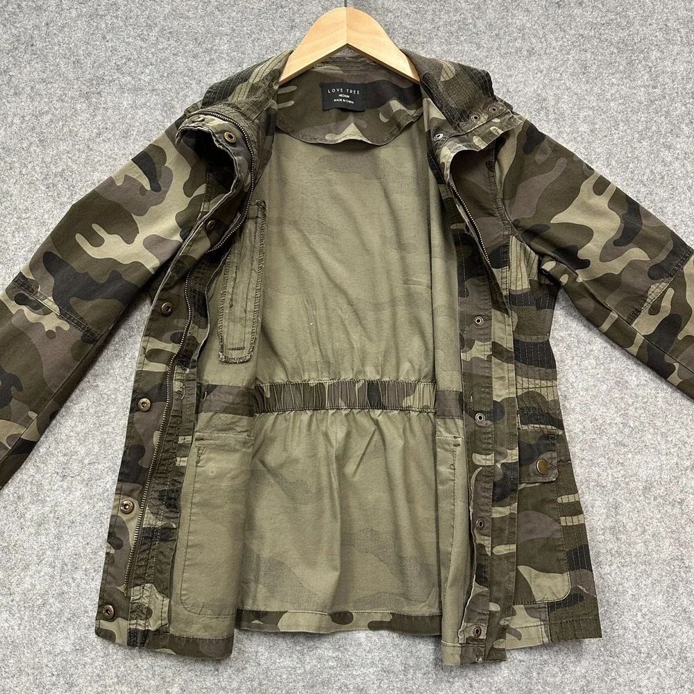 Love Tree Jacket Womens M Utility Military Style Camo Full‎ Zip Snap Pockets
